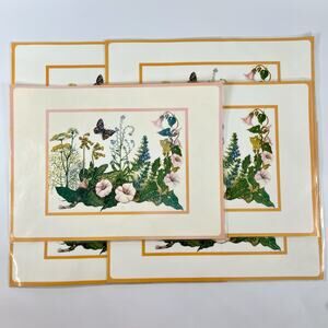 VTG Spring Floral Placemats Set of 6 Wild Flowers Butterfly Laminated 16x11.5”